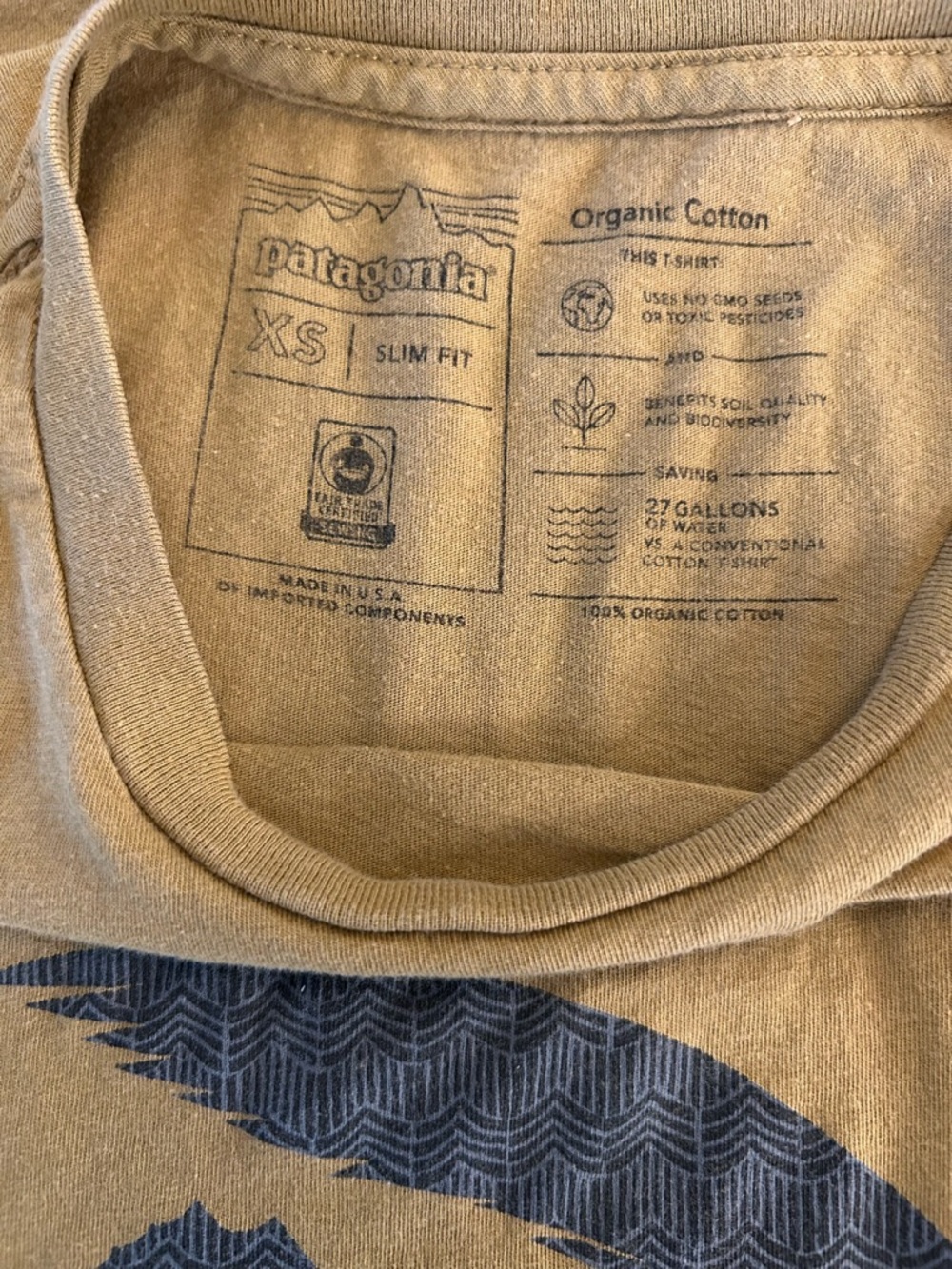 Patagonia Tan Tee Graphic Fish Tee in Tan Gray Print Organic Cotton Small Men’s - Picture 5 of 6